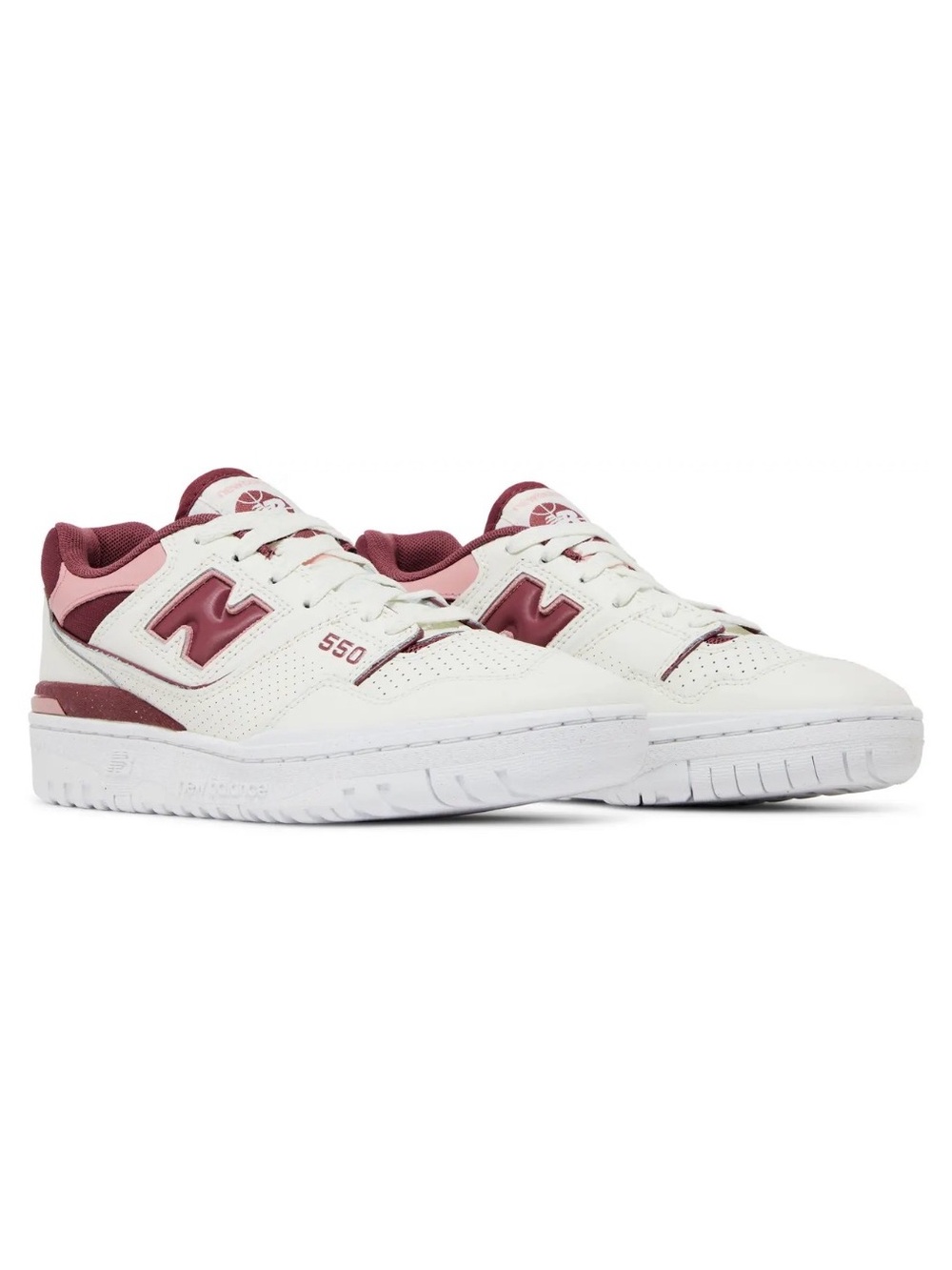 New Balance Women's White and Burgundy Pink 550 Sneakers